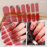 Trendy Semi Cured Gel Nail Stickers Waterproof Floristic 14Strips Gel Nail Polish Strips Full Cover Nail Patch DIY Making