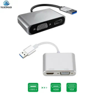 New 2in1 USB 3.0 to HDMI-compatible VGA Adapter 4K HD Multi-Display USB to HDMI-compatible Converter for Windows 7/8/10 OS