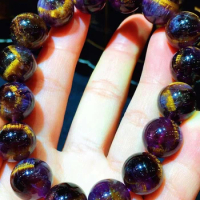 Natural Cacoxenite Purple Rutilated Quartz Bracelet Flower 12.5mm Auralite 23 Clear Round Beads Women Men AAAAAAA