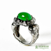 Fubibaoding jeweler 富璧寶鼎珠寶 冰種陽綠翡翠蛋面烏金戒指(天然A貨 翡翠戒指 禮物 國際圍#11)