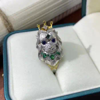 Lion King Ring S925 Silver Gold Plated Animal Gemstone Ring