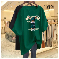 【初色】寬鬆卡通兔子圖案英文字母印花圓領短袖T恤上衣女上衣-共9色-32859(M-2XL可選)