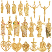 Religious Holy Jesus Guardian Angel Love Heart Charms Pendant,Latest Gold Plated Micro Zircon Jewelry Necklace Accessories L02