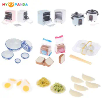 1:12 Dollhouse Mini Vertical Oven Microwave Rice Cooker Kitchen Toast Bread Stuffed Bun Dumplings Fried Rice Simulation Food Toy