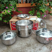 BỘ NỒI INOX 5 MÓN FIVESTAR 3 ĐÁY, gồm 1 nồi inox 3 đáy 20 cm, 24 cm, 1 xửng hấp 24 cm, 1 chảo 24 cm,