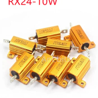 2PCS RX24 10W Watt Power Metal Shell Aluminium Gold Resistor 0.1R 1R 2R 3R 4R 5R 6R 8R 10R 15R 20R 30R 40R 100R 200R 220R 1K 5K