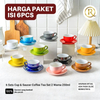 6 Sets Cup & Saucer Coffee Tea Set Two Tone Porcelain Keramik 250ml