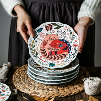 日式創意陶瓷貓咪平盤家用糕點甜品盤卡通彩繪8寸西餐早餐盤子