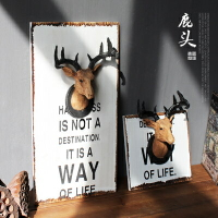 美式復古鹿頭木板畫壁飾墻壁掛飾 家居奶茶店咖啡店鋪墻面裝飾品