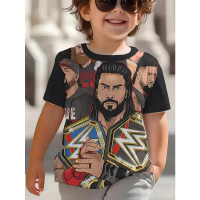 Lively Boys and Girls Wrestler Graphic T-Shirt 3D Printed Red and Blue Blocking Pattern Boys T-Shirt