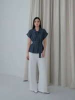 LAFORE - BC4329 Lea Shirt - Kemeja Denim Wanita - Kemeja Busui - Kemeja Lengan Pendek navy