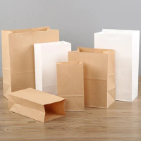 100pcs Kraft Paper Bags Thickened Square Bottom Paper Bag For Candy Biscuit Bread Food Storage Packaging Baking Takeaway Pouches