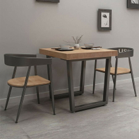 美式實木方桌咖啡廳奶茶店桌椅組閤簡約鐵藝四方桌餐廳餐桌椅1082