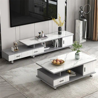 Modern Simple Glass Tv Stand Light Luxury Retractable TV Cabinet Coffee Table Living Room Small Apartment Tv Console Furniture