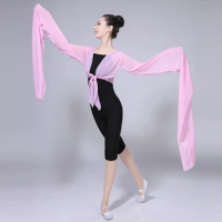 Chinese Style Woman Faux Silk Hanfu Long Sleeves Chinese Classical Operas Clothes Girls Folk Dancing Custome Yangko Dance Tops