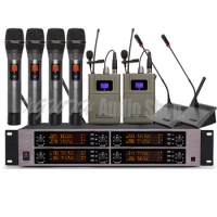 UHF Wireless Microphone System with Radio 2 Clip-On Lavalier Lapel 4 Handheld 2 Conference Microphone System 4 Antenna