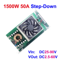 50A 1500W Buck Converter 25-90V To 2.5-60V Step-Down Power Module Adjustable Regulated Voltage Power Supply