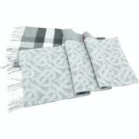 BURBERRY 100%喀什米爾 雙面格紋TB織紋流蘇圍巾(中調灰色/200*36cm)