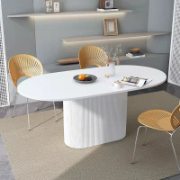 餐桌椅組合家用小戶型現代簡約北歐橢圓形巖板餐桌實木吃飯桌