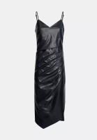 Urban Revivo Vegan Leather Ruched Front Asymmetrical Hem Cami Dress