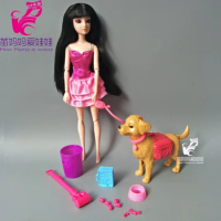 Plastic Dog Pet Sets Dog Food Bones Outside 1:6 Dollhouse Accessories Puppet Toy For Barbie Ken Doll Play House Early Education