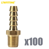 LTWFITTING Brass Fitting Coupler 1/4-Inch Hose Barb x 1/8-Inch Male NPT Fuel Gas Water(Pack of 100)