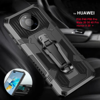 Case for Huawei Y7A Armor Phone Cover with Magnetic Metal Clip for Huawei Y 5 6 7 8 P Y7A Y9A Honor 9X 9 20 S Anti-Scratch Case