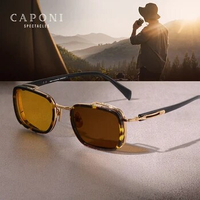 CAPONI Vintage Fashion Sunglasses For Men Polarized Photochromic Titanium Acetate Shades UV400 Original Brand Sun Glasses BS055