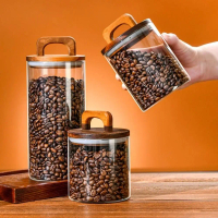 Botol Pegangan Kayu Kaca Penyimpanan Jar Kalis lembap Kalis air Vacuum Sealed Jar Tudung Kayu 700-10