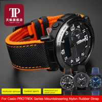 Nylon Rubber Bottom Watchband For Casio PROTREK Series PRG-600YB PRG-650 PRW-6600 Canvas Silicone Watch Band Sports Strap 24mm