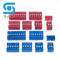 10pcs Slide Type Switch Module 1 2 3 4 5 6 7 8 9 10 12P Bit 2.54mm Position Way DIP Red/Blue Pitch Toggle Switch Red Snap Switch