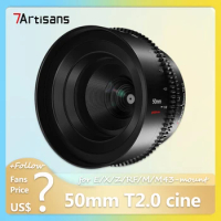7artisans 50mm T2.0 Full Frame Cine Lens for Camera Photography with Sony E Fujifilm XF Nikon Z Canon RF EOS-M M43 Mount
