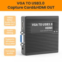 LCC385 VGA TO USB3.0 Capture Card &amp; HDMI Out,1080P60FPS,VGA TO HDMI Converter,Audio IN&amp;Audio Mixing,VGA2UVC,VGA TO UVC Capture