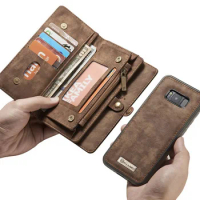 20pcs Genuine Leather Flip Case For Samsung S9 S8 Plus Note 9 8 S7 Edge Cover 2 in 1 Removable Magnetic Wallet Phone Pouch