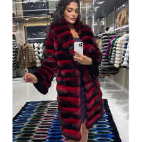Women's Long Winter Coat Chinchilla Luxury Real Rex Rabbit Fur Coats For Women Fur Coat Women Warm Best Seller