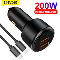 URVNS 200W Super VOOC2.0 Car Charger PD 36W and Dual Quick Charge 3.0 USB 100W 65W FlashCharge for OPPO VIVO Honor Oneplus Phone