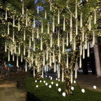 LED太陽能流星雨燈樹燈庭院裝飾彩燈 戶外防水貼片流星雨流水燈管