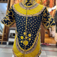 KEMEJA BATIK SMOCK PENDEK KATUN NAVY SOLO FULL TRIKOT PREMIUM THAMRIN CITY