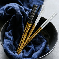 304不銹鋼筷子 輕奢風情侶筷復古創意家用防滑黑金筷子