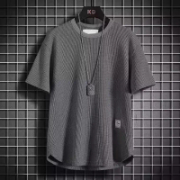Waffle Short Sleeve T-Shirt For Men, Summer New Large Size Round Neck Half Sleeve Loose Five-Quarter