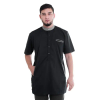 Baju Koko Pria Kurta Gamis Bahan Cotton Toyobo baju muslim - Hitam, S