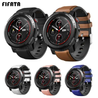 FIFATA Watchband For Huami Amazfit Stratos 3 2 2S Wrist Strap Leather+Silicone Bracelet For Amazfit Pace / GTR 47MM Wristband