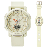 【CASIO 卡西歐】BABY-G 戶外時尚大圓形雙顯錶-棉米色(BGA-310-7A)