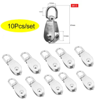 10 Pcs Stainless Steel Wire Rope Crane Pulley Block M15 Lifting Crane Swivel Hook Single Pulley Block Hanging Wire Towing Wheel