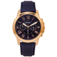 【FOSSIL】羅馬優雅風計時皮帶手錶FS4835-深藍色面/44mm(FS4835IE)
