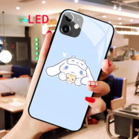 Cinnamoroll Luminous Tempered Glass phone case For Apple iphone 12 11 Pro Max XS Acoustic Control Protect LED Backlight cover