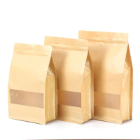 500Pcs/Lot Reusable Kraft Paper Pouches with Window Ziplock Bulk Food Stand Up Bag Gift Packaging Bag for Dry Goods Wholesale