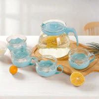 Set Teapot dan Cangkir Kaca 5 in 1 Iniana Officle Shop - Bisa Pilih Warna - Hijau, Biru, Pink Teko T