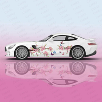 Pink Flower Butterfly Racing Car Graphic Decal Full Body Vinyl Wrap Modern Design Vector Image Wrap