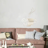 Coffee Cup Design Acrylic Mirror Wall Stickers, for Living Room Nursery, Bathroom, Bedroom Home Decor Wall Art